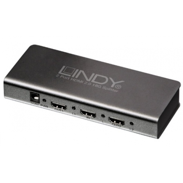 LINDY 1 > 2 SPLITTER 2 PORT HDMI 2.0 4K 18G (38240)