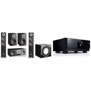 YAMAHA SISTEMA HOME CINEMA 5.1 RECEIVER RX-V4A + COLUNAS OBERON 7 / SUB E-9 F (PRETO ASH)